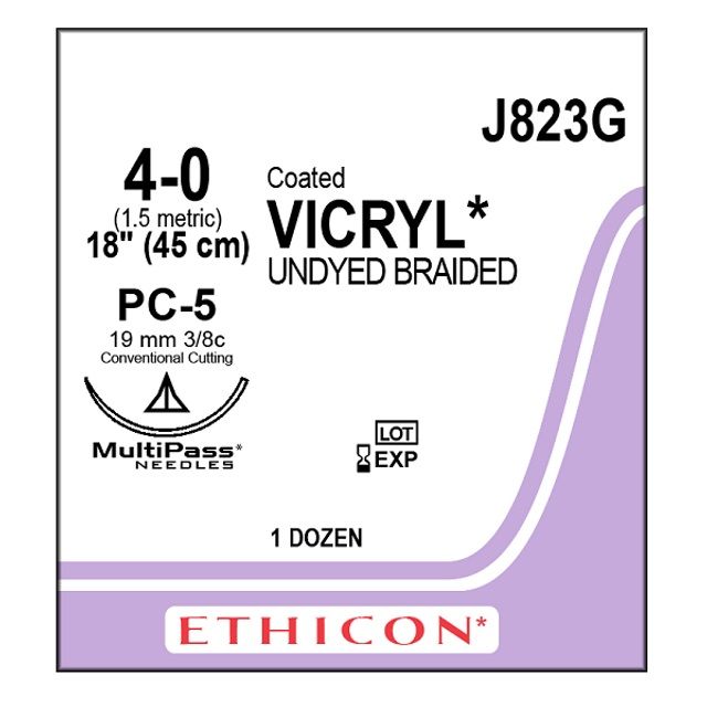 vicryl 3/8 circle sutures / 4-0 / 19mm / 45cm / ds19 / box of 12