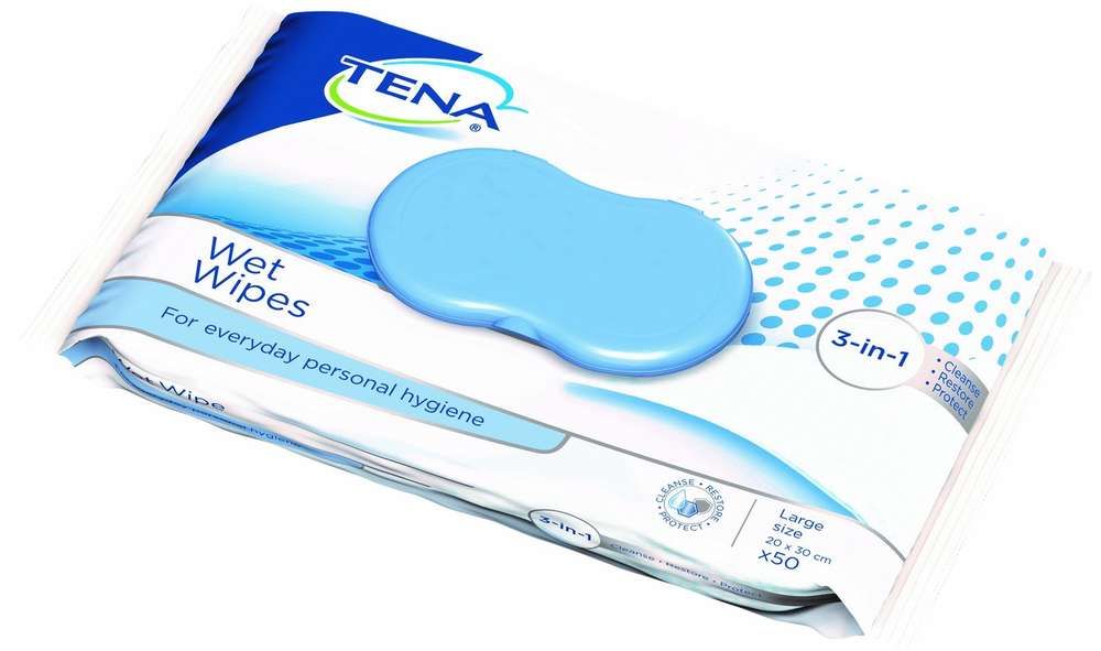 tena wet wipes blue / 3-in-1 / 20 x 30 cm / pack of 50