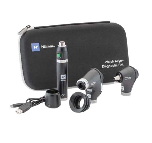 welch allyn portable diagnostic set /panoptic basic led ophthalmoscope / macroview basic led otoscope / li-ion basic handle usb and hard case