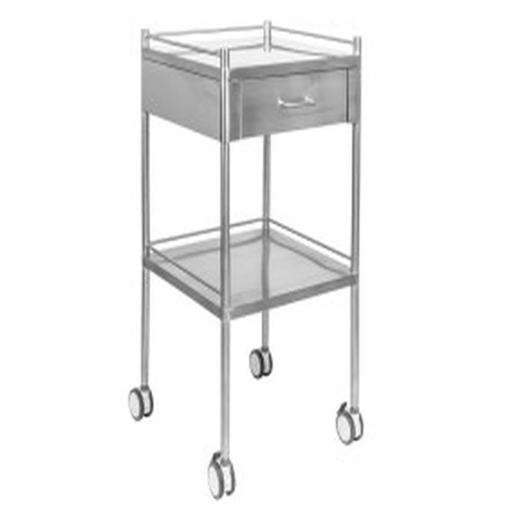 Dressing Trolley, Stainless Steel, 2 Shelves, 1 Drawer, with 3 Rails, 500 x 500 x 900mm