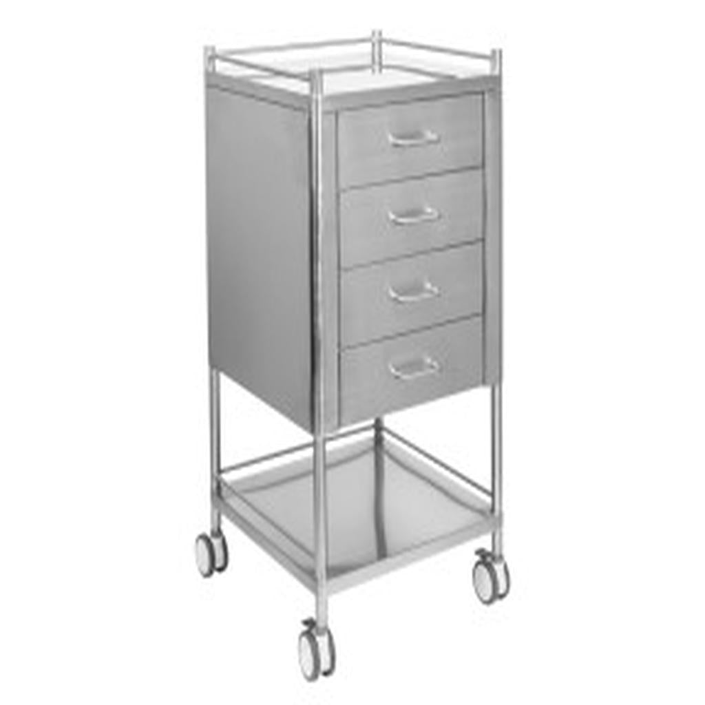 Dressing Trolley, Stainless Steel, 2 Shelves, 4 Drawer, with 3 Rails, 500 x 500 x 900mm