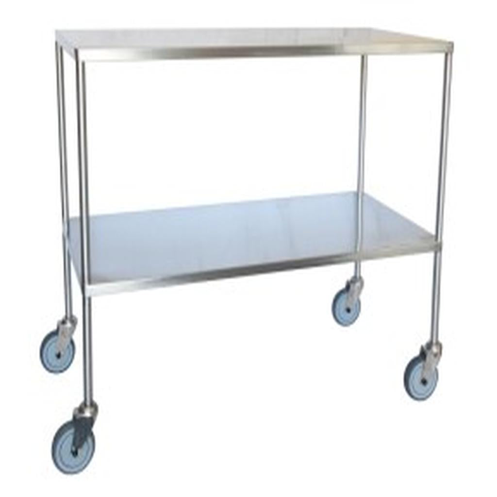 Instrument Trolley, Stainless Steel, 2 Shelves, without Rails, 1220 x 600 x 900mm, 125mm Castors