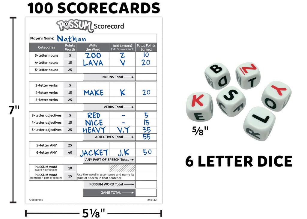 Possum Dice Word Game