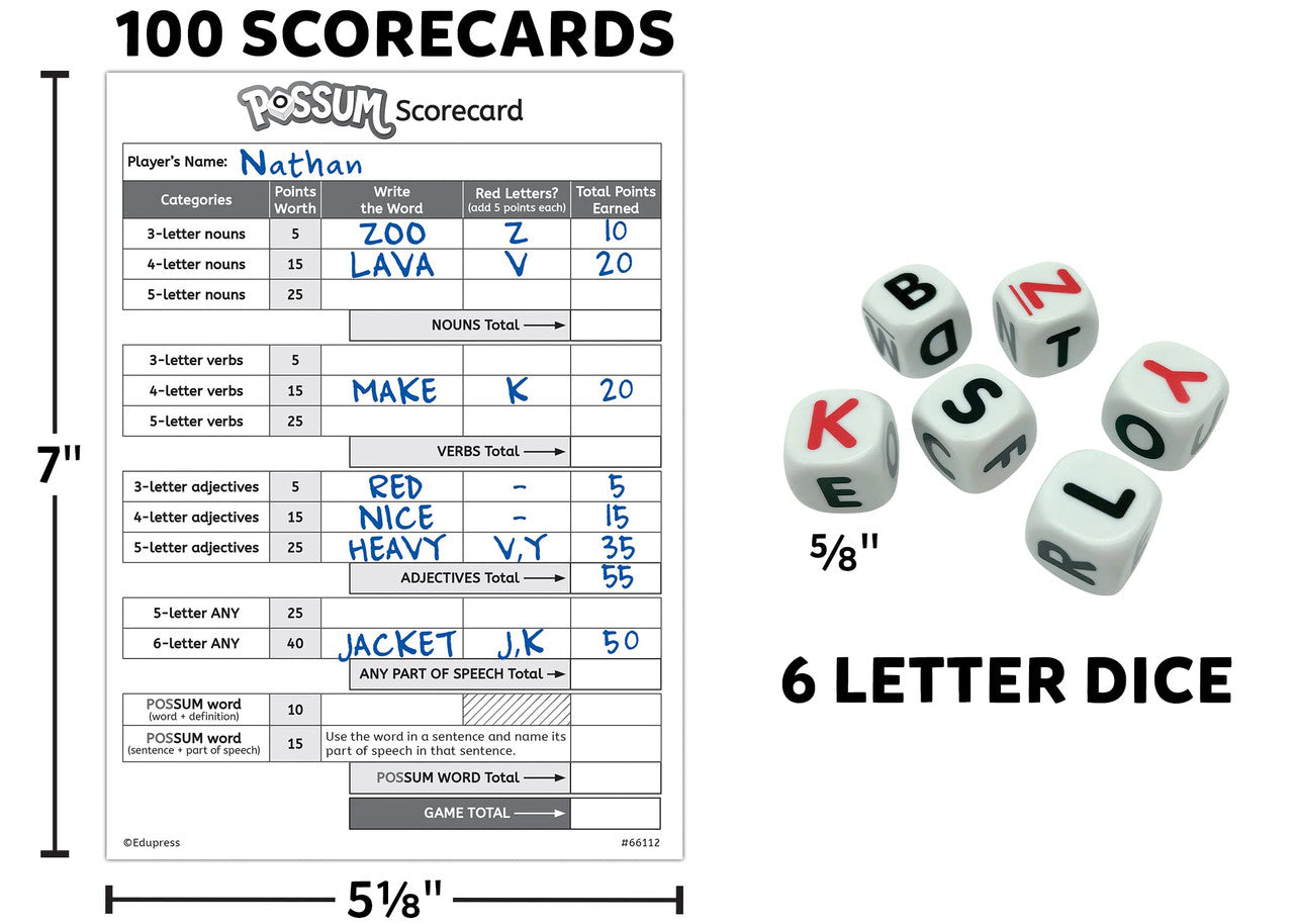 Possum Dice Word Game