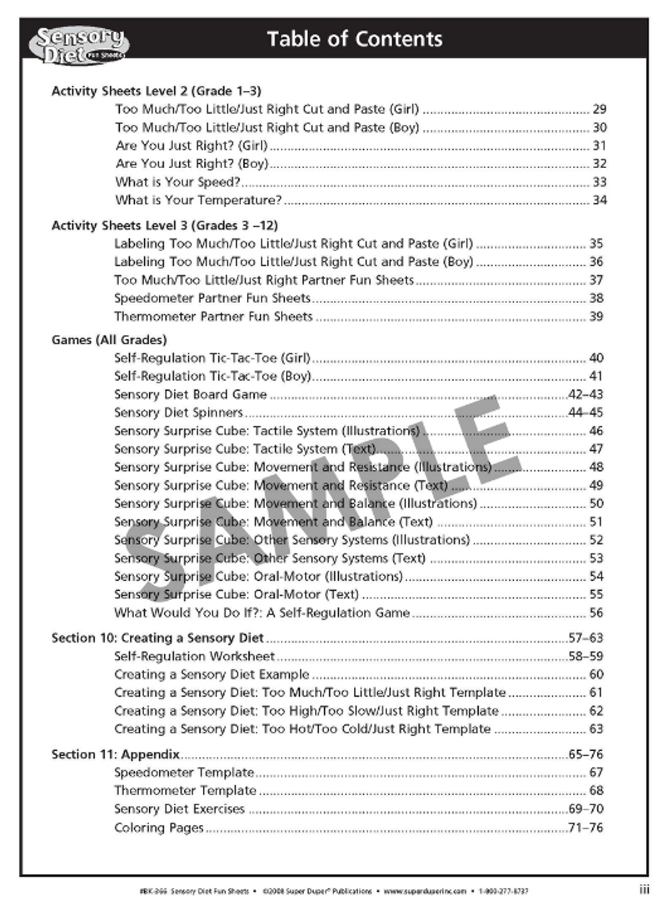Sensory Diet Fun Sheets 2nd Edition