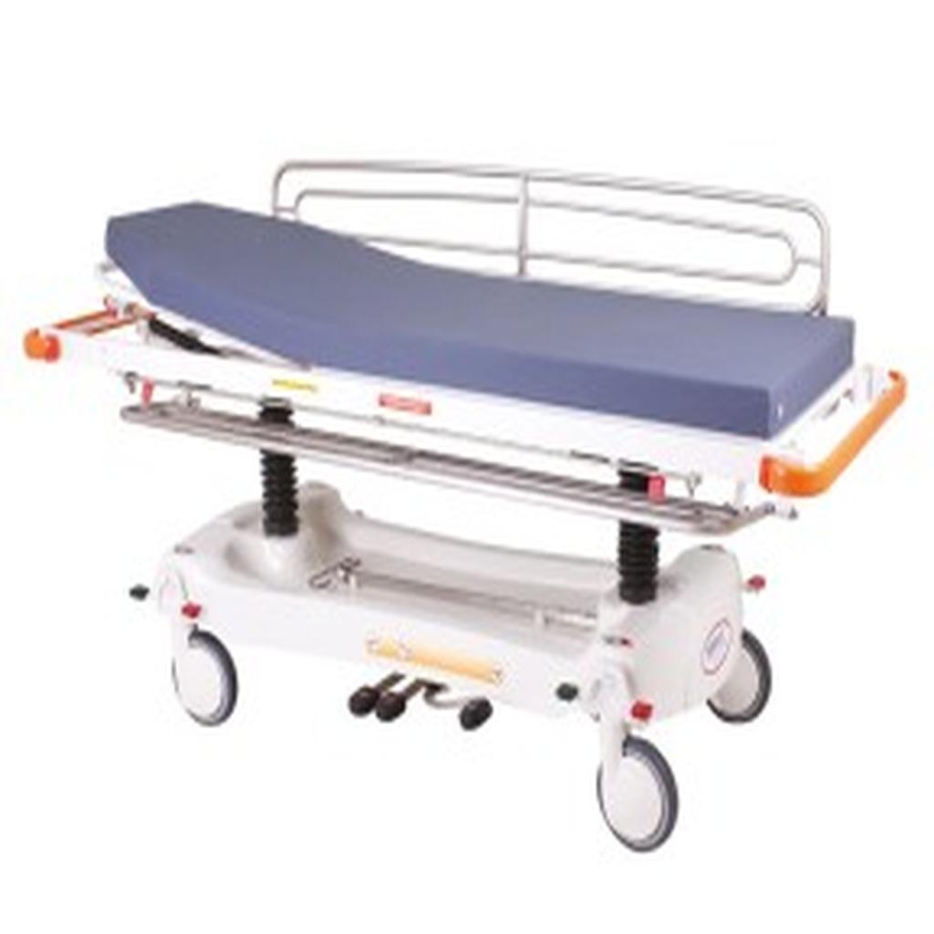 Patient Trolley, Hydraulic Hi-Lo, Backrest & Trendelenburg, Includes 100mm Mattress, Foot Rail & 5 Riser Dropside Rails, Contour Deluxe, Modsel (SWL 300kg)