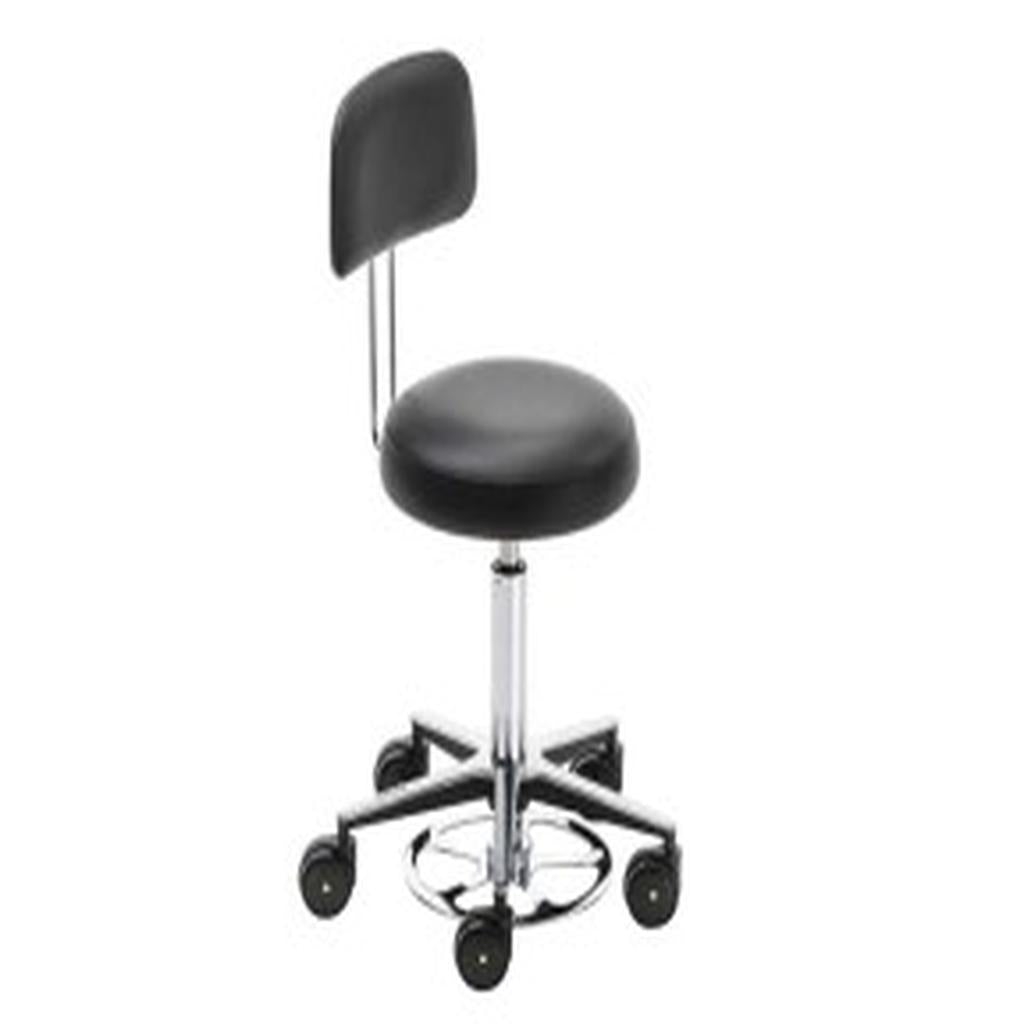 Surgeons Stool, Pneumatic, Flat Seat, with Backrest, Novak (SWL 150kg)