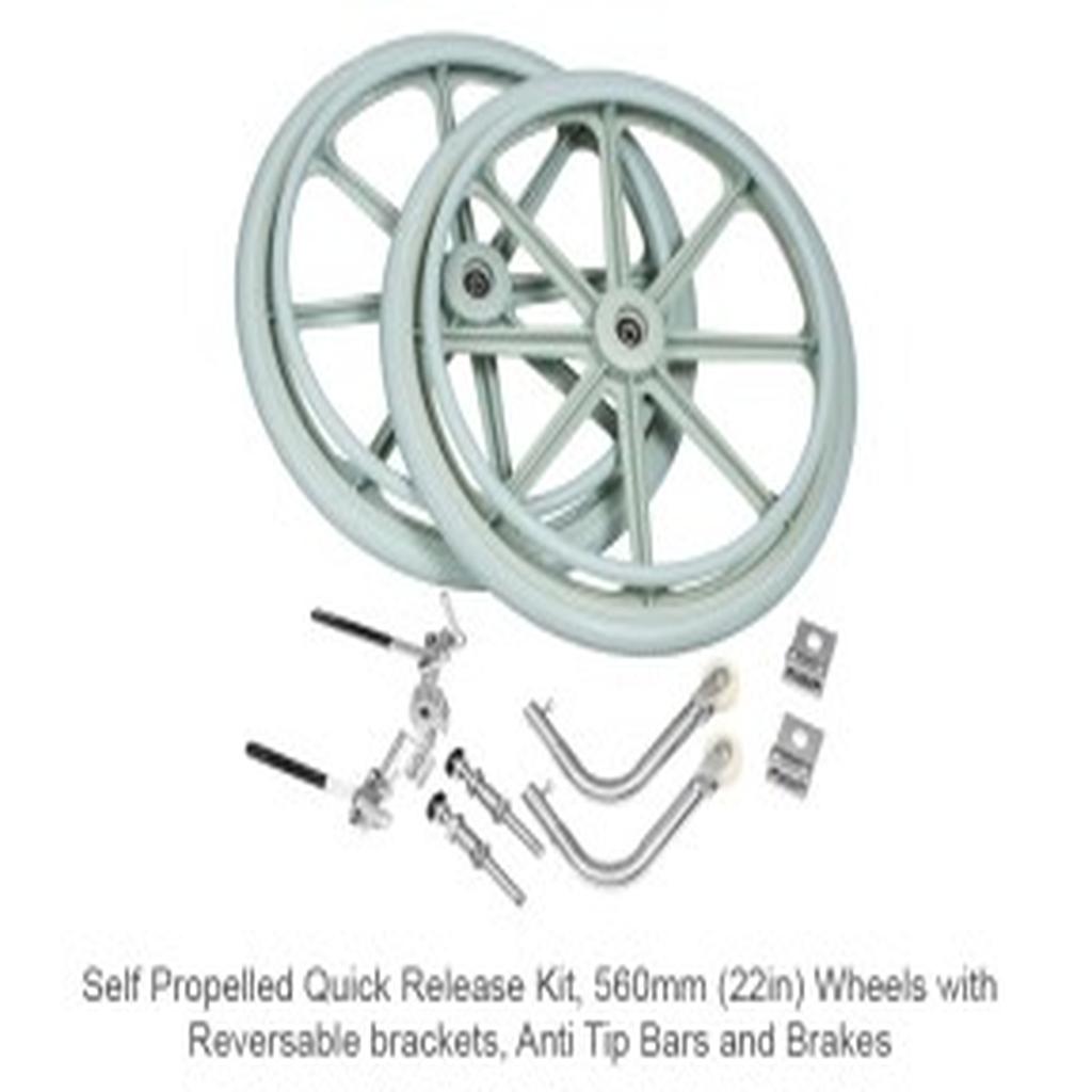 Shower Commode Accessories, Juvo, Self Propelling Kit, with Quick Release 22in. Wheels, Reversible Brackets, and Anti Tip Bars